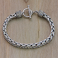 Mens sterling silver braided bracelet, Passion
