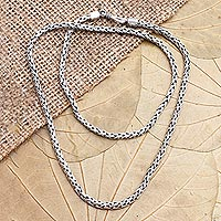 Sterling silver chain necklace, 'Rice Seeds' - Handmade Sterling Silver Chain Necklace