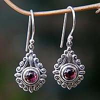 Garnet dangle earrings, 'Heart of Peace' - Sterling Silver Garnet Dangle Earrings