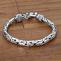 Men's sterling silver braided bracelet, 'Silver Dragon' - Men's Sterling Silver Bracelet