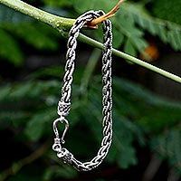 Men's sterling silver link bracelet, 'Flowing River' - Handmade Men's Silver Link Bracelet