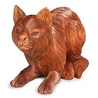 Wood sculpture Kitty Cat Hunts Indonesia