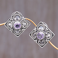 Amethyst button earrings Mystical Flower Indonesia