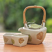 Stoneware tea set Hibiscus Leaves set for 2 Indonesia