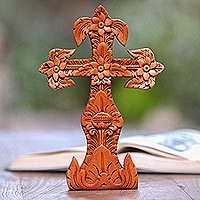 Mahogany cross sculpture,
