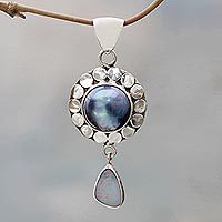 Cultured pearl and opal pendant,