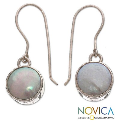 Cultured pearl dangle earrings, Ice Cold