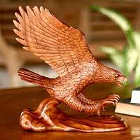 Wood statuette, 'Touching Down' - Wood statuette