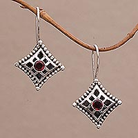 Garnet dangle earrings, 'Temple Window' - Garnet dangle earrings