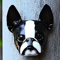 Wood mask, 'Sweet Boston Terrier' - Wood mask