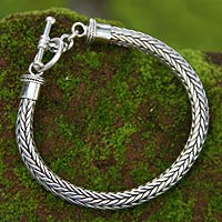 Men's sterling silver braided bracelet, 'Lives Entwined' - Men's Sterling Silver Chain Bracelet
