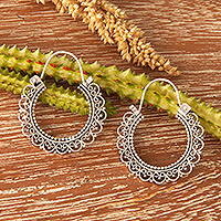 Sterling silver hoop earrings, 'Balinese Lace' - Artisan Jewelry Sterling Silver Hoop Earrings