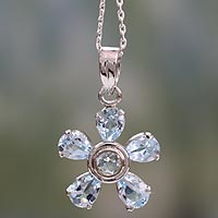 Blue topaz floral necklace Forget Me Not India