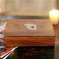 Wood box and playing cards,