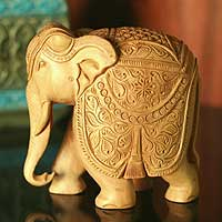 Wood sculpture, 'Elephant Majesty' - Fair Trade Hand Carved Wood Elephant Sculpture from India