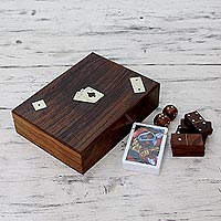 Wood box and game pieces Three Game Fun India