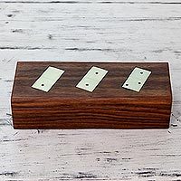 Wood box and dominoes,
