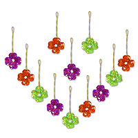 Beadwork ornaments, 'Sparkling Petals' (set of 12) - Beadwork ornaments (Set of 12)