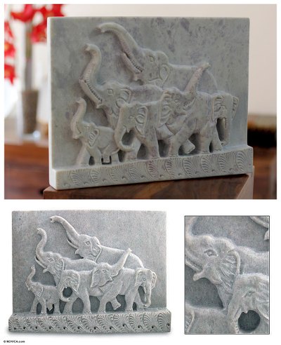 Soapstone panel, Loyal Elephants