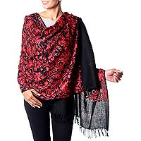 Wool shawl Wild Crimson India