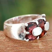 Garnet cocktail ring, 'Love Talks' - Artisan Crafted Sterling Silver Garnet Ring