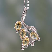 Citrine floral necklace, 'Luminous Bouquet' - Citrine Pendant on Sterling Silver Necklace from India