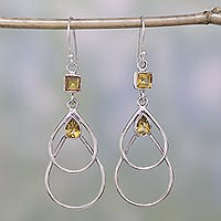 Citrine dangle earrings, 'Gold Ice' - Hand Crafted Citrine and Sterling Silver Dangle Earrings