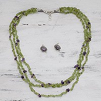 Peridot and amethyst jewelry set,