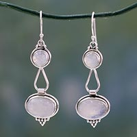 Rainbow moonstone dangle earrings, 'Goddesses' - Rainbow Moonstone Earrings Sterling Silver Handmade
