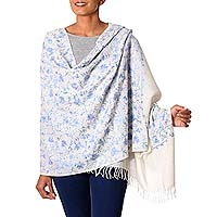 Wool shawl Blue Flower Breeze India