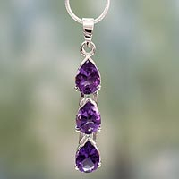 Amethyst pendant necklace, 'Violets' - Amethyst Y-necklace