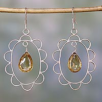 Citrine dangle earrings, 'Sunshine Crown' - Citrine dangle earrings