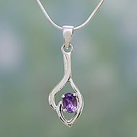 Amethyst pendant necklace, 'Glorious Bud' - Unique Sterling Silver and Amethyst Pendant Necklace
