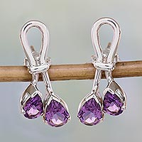 Amethyst drop earrings, 'Purple Promise' - Handcrafted Amethyst Silver Earrings