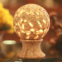 Soapstone candleholder, 'Light the World' - Handcrafted Soapstone Leaf and Tree Candle Holder