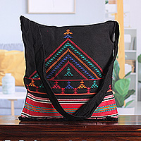 Cotton shoulder bag, 'Night Colors' - Embroidered Cotton Shoulder Bag