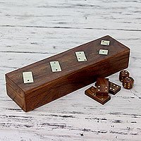 Wood box and dominoes,