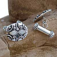 Sterling silver cufflinks, 'Mughal Puzzle' - Sterling silver cufflinks