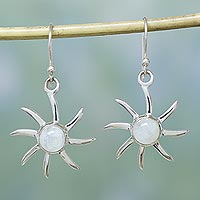 Moonstone earrings, 'Rainbow Sun' - Hand Crafted Moonstone and Sterling Silver Dangle Earrings