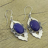 Lapis lazuli earrings, 'Blue Lotus' - Fair Trade Sterling Silver and Lapis Lazuli Earrings