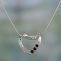 Onyx heart necklace, 'Peaceful Heart' - Heart Jewelry Sterling Silver and Onyx Necklace 