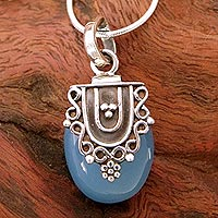 Sterling silver pendant necklace, 'Morning Dew' - Hand Crafted Sterling Silver and Chalcedony Pendant Necklace