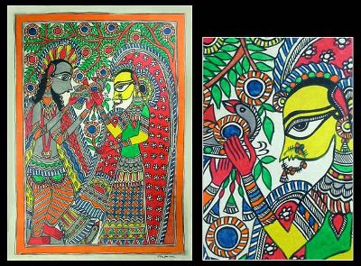 Madhubani painting, Krishnas Serenade