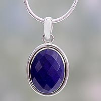 Lapis lazuli pendant necklace, 'Blue Destiny' - Fair Trade Jewelry Lapis Lazuli and Sterling Silver Necklace