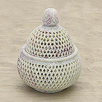 Soapstone jar Lattice Lace large India