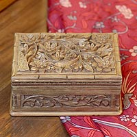 Walnut jewelry box, 'Enhancement' - Handcrafted Floral Wood Jewelry Box