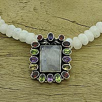 Rainbow moonstone pendant necklace Misty Mirror India