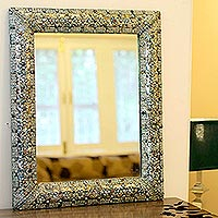 Mirror, 'Treasure Chest' - Collectible Repousse Brass Wall Mirror