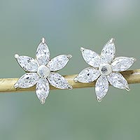 Sterling silver flower earrings Snow Blossom India