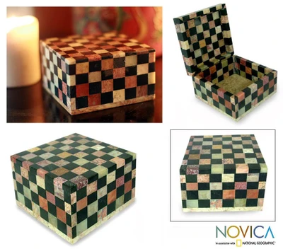 Soapstone jewelry box, Checkmate (large)